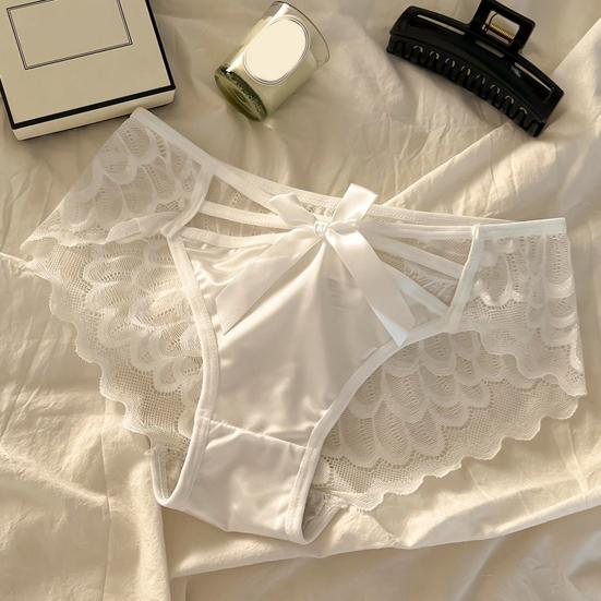 Women Sexy Lace Satin Panties Mid Waist Silky Underwear with Bow Lady Seamless Briefs Invisible Bikini Underwear