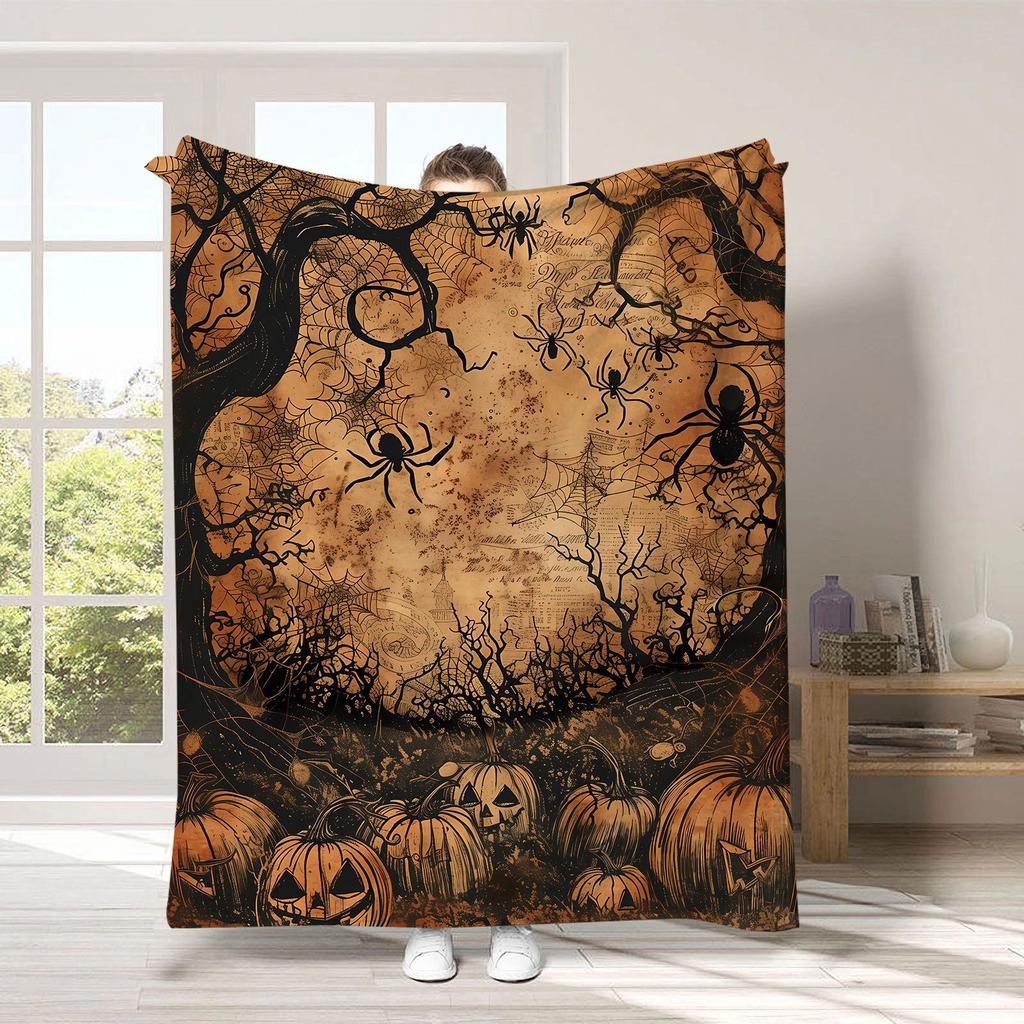 1pc Vintage Halloween Blanket - Vintage Print, Ultra Soft Plush Throw for Couch Bed, Classic Spooky Gift for Adults