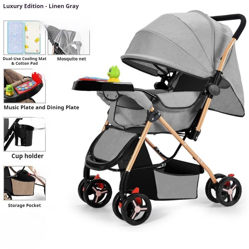 Two-way Stroller Can Sit and Lie Down, Folding Light Stroller, High Landscape 0-3 Years Old Stroller