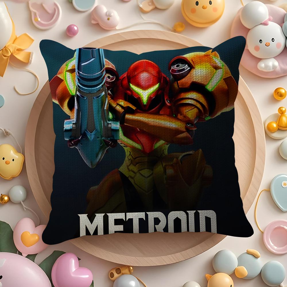 Game M-Metroid Cool Soldier Pillow Case Pattern Printed Pillowcase for Living Room Sofa Cushion Cover & Bedroom Decor