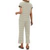 Completo da Donna Due Pezzi Casual Loungewear Top Scollo a V Manica Corta con Pantaloni a Gamba Larga a Righe Vestibilità Rilassata Tessuto Morbido per Viaggio e Casa