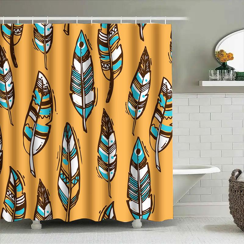 

Vintage Feather Printed Shower Curtain Waterproof Fabric Bath Room Decor for Home Decoration (Orange) 39x71inches / 100cm*180cm 90x180cm