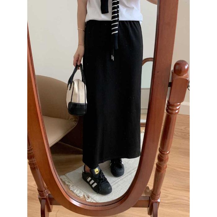 Women's High Waist Lace-Up Skirt: New Spring/Autumn Style, Casual A-Line Drape, Medium-Length with Hip Split Design.