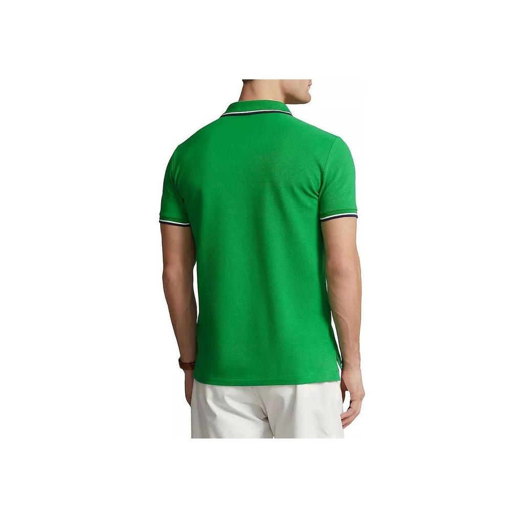 Polo Ralph Lauren Logo Embroidered Striped Trim Short Sleeve Polo Shirt Men Polo Shirts Green 710844275-035