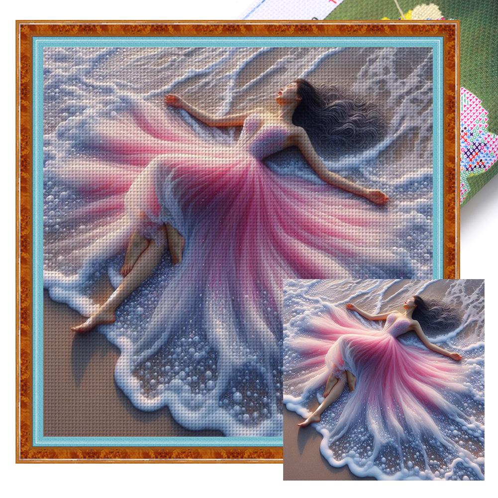 

Полная вышивка Эко-хлопковой нитью 11CT Набивной Набор для вышивания крестом «Пляжная девушка» Искусство