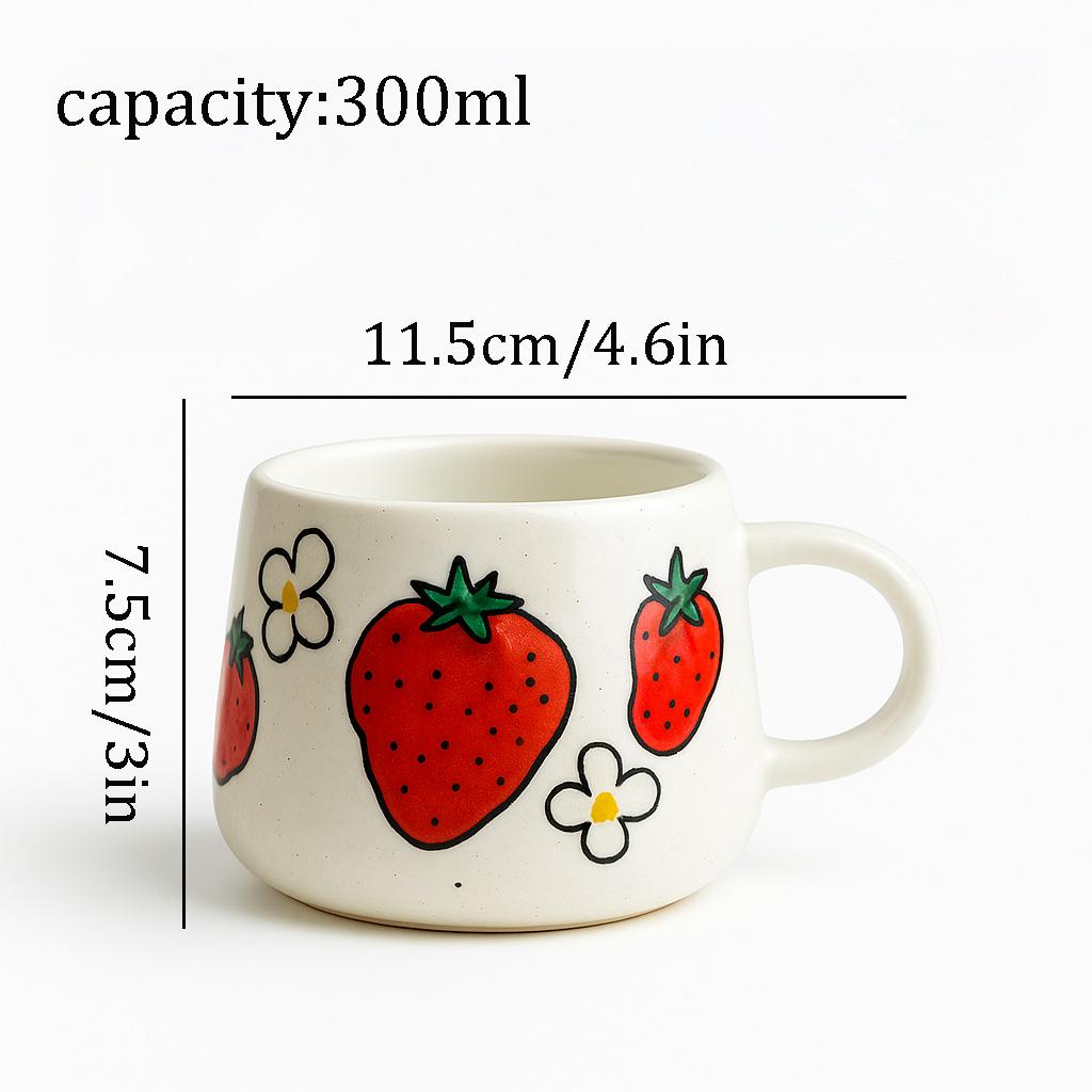 

Hand-Painted Ceramic Mug – Strawberry Main Design with 3 Fruit Patterns, 300ml Artisan Coffee & Tea Cup 300ml суничний