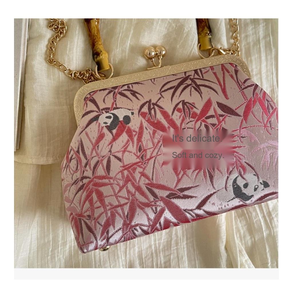 Handbag Women Cloth Bamboo Handle Panda Print Daily Commute