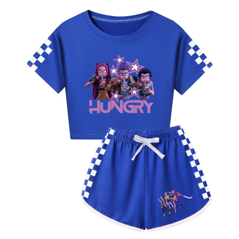 

Clothing Sets Girls Children s Half-body Comfortable Cartoon Printed Short-sleeved Shorts Soft Casual Clothing Set 170 синий