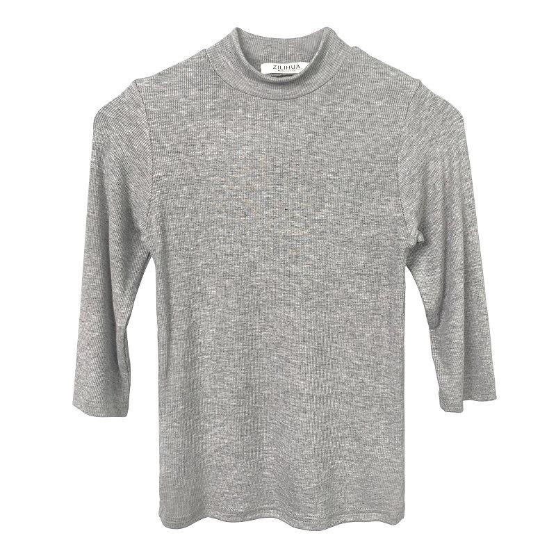 Dongdaemun Slim Ribbed High Neck Mid-Sleeve T-Shirt - Flattering Office Wear