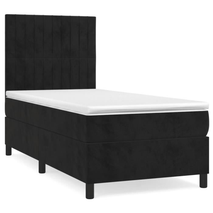3143123 vidaXL Lit à sommier tapissier avec matelas Noir 90x200 cm Velours