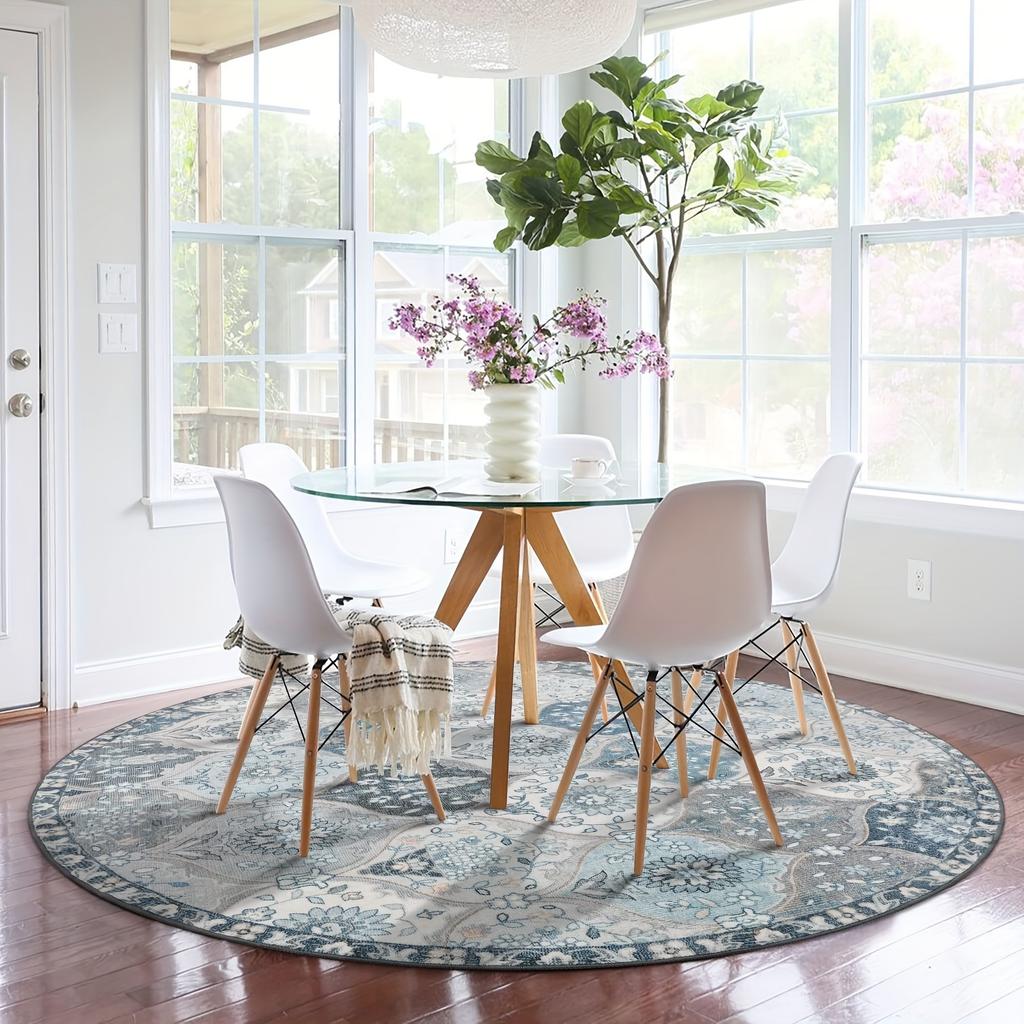Large Ultra-thin Moroccan Trellis Round Rugs Non-Slip Washable Soft Throw Rug Vintage Circle Carpets for Living Room Bedroom