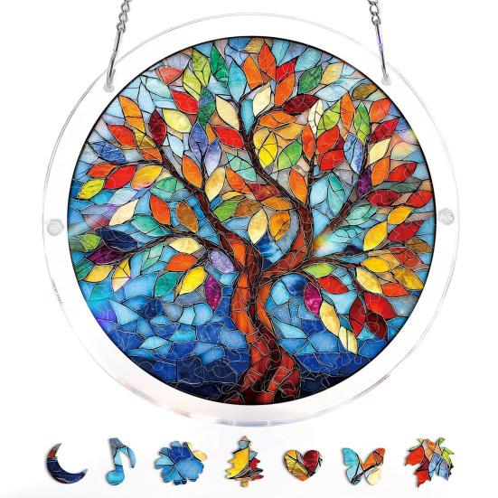 Acrylic Puzzle Suncatcher, Stained Glass Window Hanging Ornament with Double-side UV Printed Design, Colorful DIY Jigsaw Puzzle Suncatcher