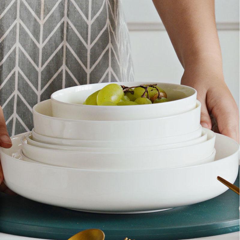 Reinweißer Teller, vertiefter Teller, Keramik, für den Haushalt, Mikrowelle, verwendbar, Teller, Scheibe, Tangshan-Keramik