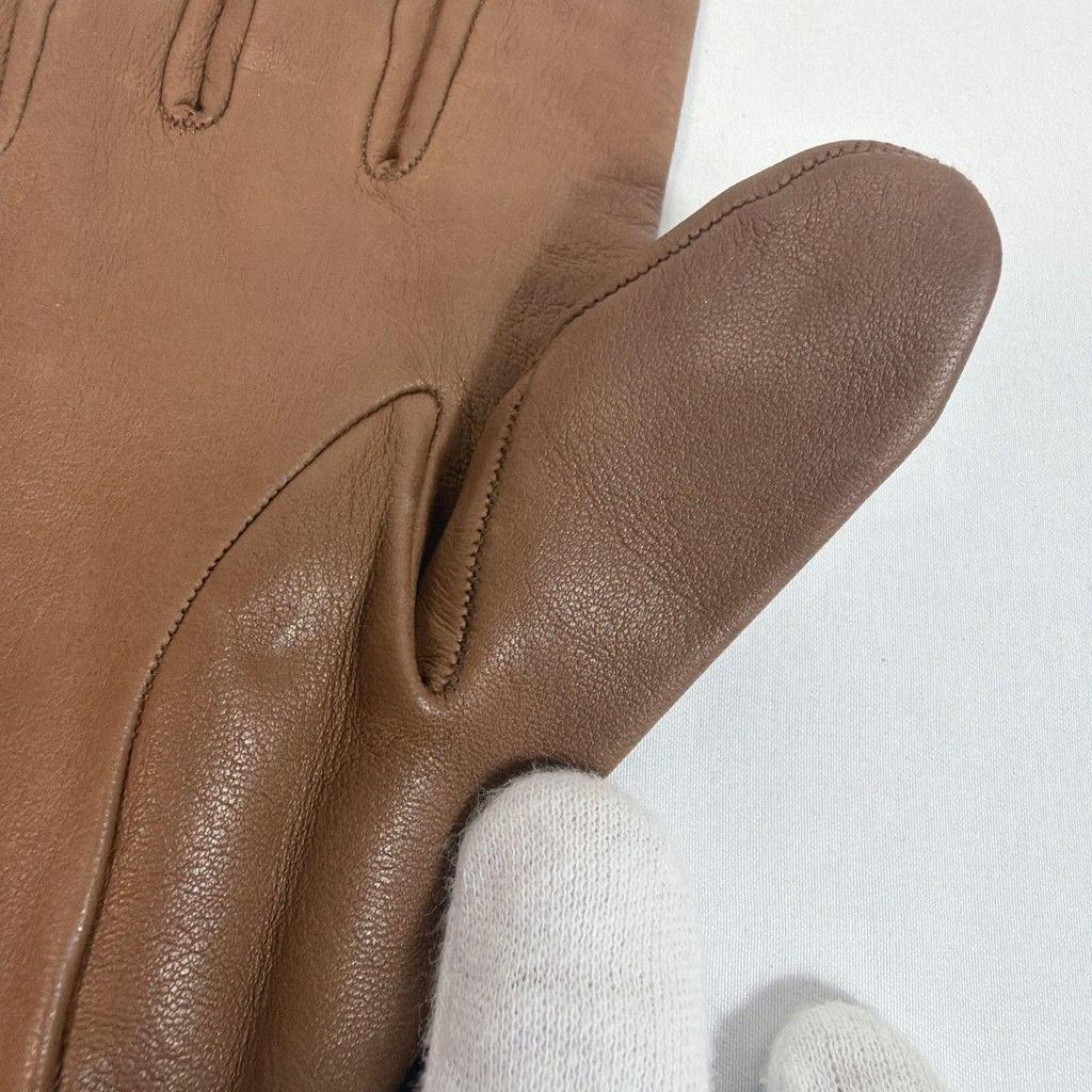 Used Good Condition HERMES Leather Gloves H Logo Lamb Leather 6 12 Ladies Camel Brown