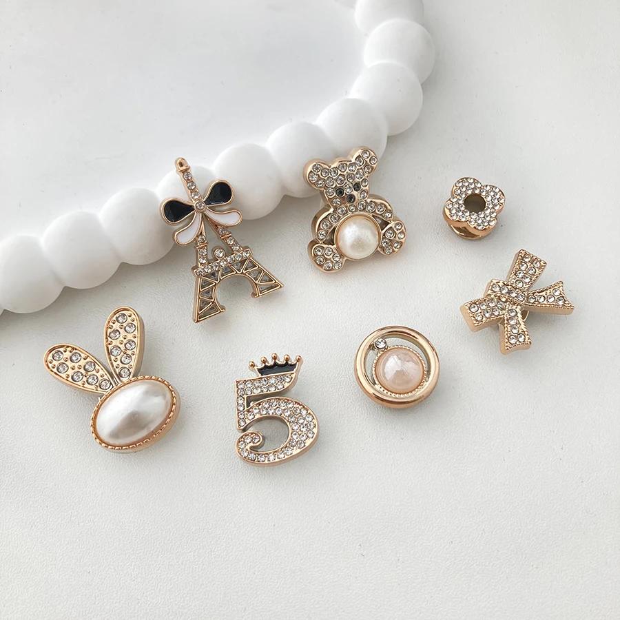 14pcs Sparkling Rhinestone Faux Pearl Shoe Charms Pins Set DIY Detachable Decorative Accessories Suitable For CROCS Clogs