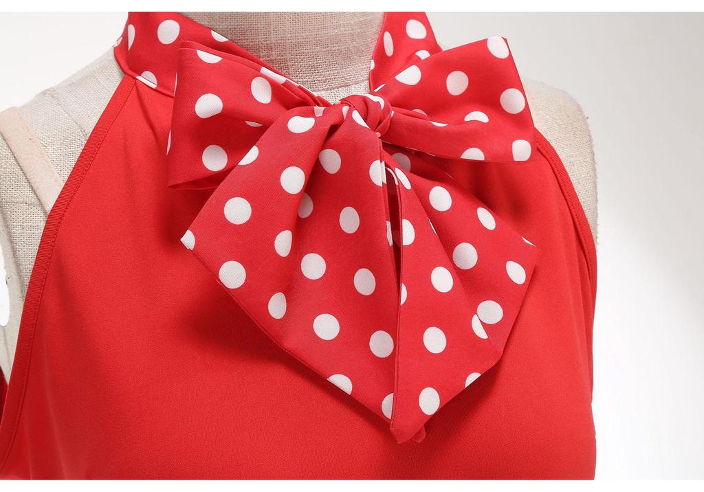Elegante Vestito Natale Hepburn Retrò a Pois con Elastico in Vita