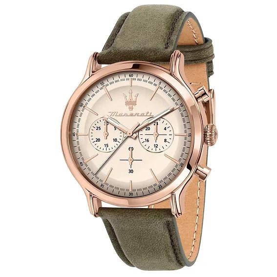 Maserati Men's Beige Epoca Chronograph Leather Strap Dial Quartz R8871633007 100M Watch