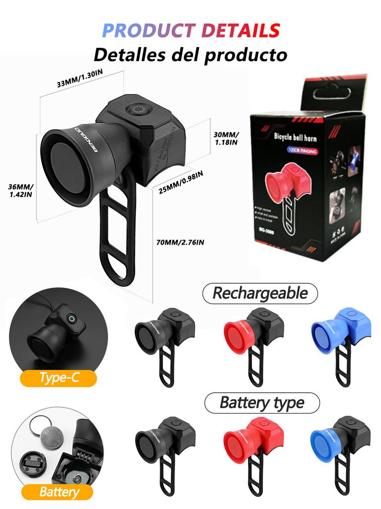 Bicycle Horn Mountain Bike Mini Battery Charging Waterproof Electronic Bike Bell Riding Equipment Children's Scooter Accessories