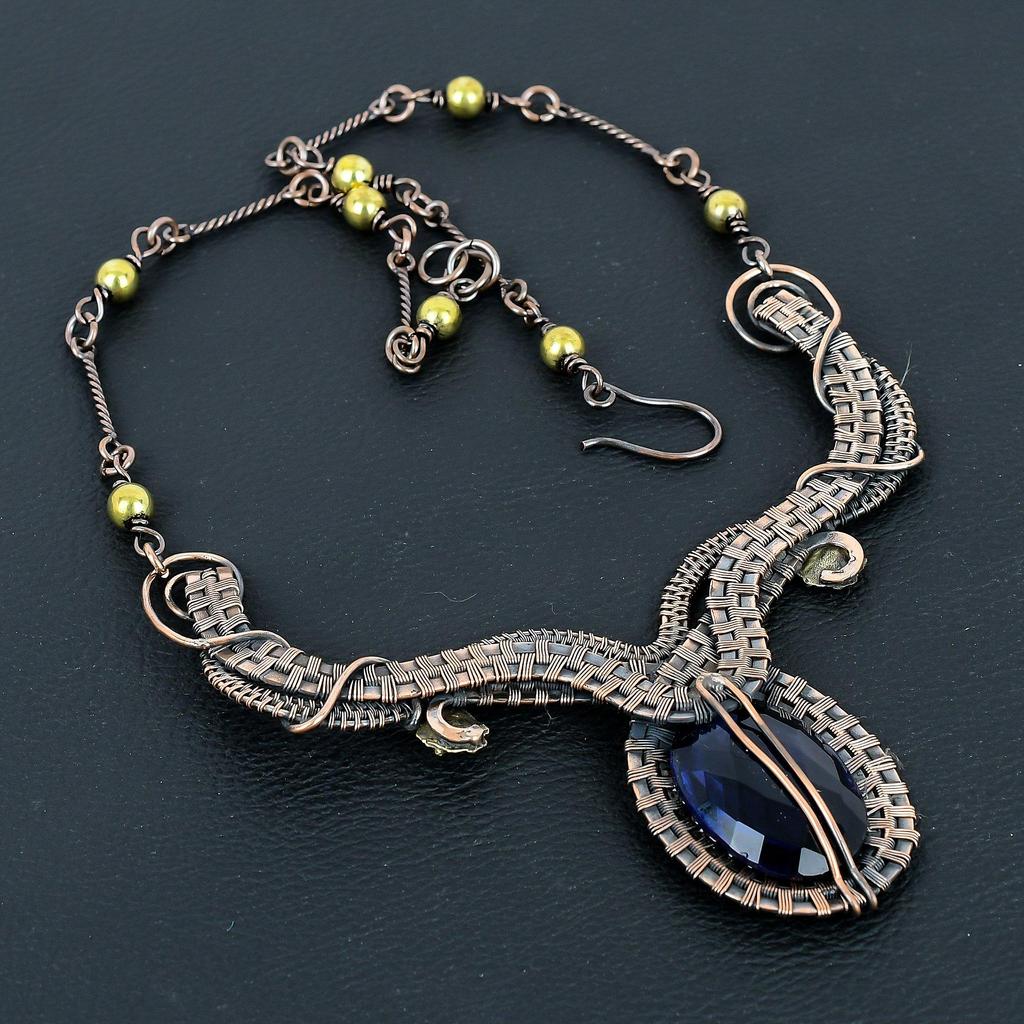 Tanzanite Handmade Gemstone Necklace, 999 Copper Wire Wrapped Necklace Antique Jewelry, Adjustable Chain Necklace Engagement Gift