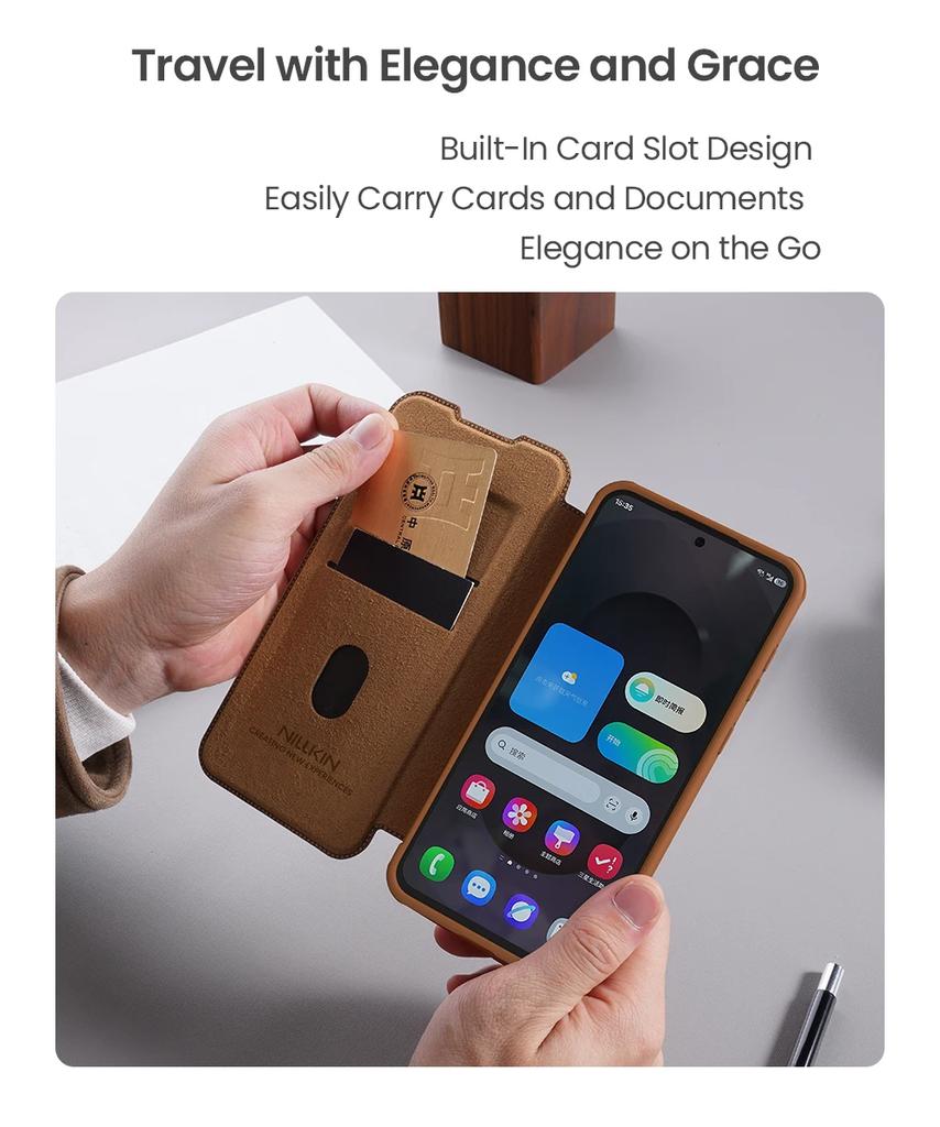 NILLKIN for Samsung Galaxy S25 Edge 5G Case Qin Pro Flip Leather Case Camera Slide Ultra-Thin Case Lens Protection Cover