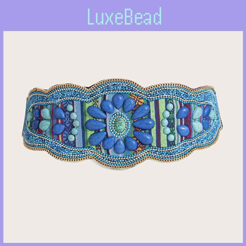 Womens Bohemian Style Fabric Waist Belt With Turquoise Beads And Embellishments For Outfits Seasonal