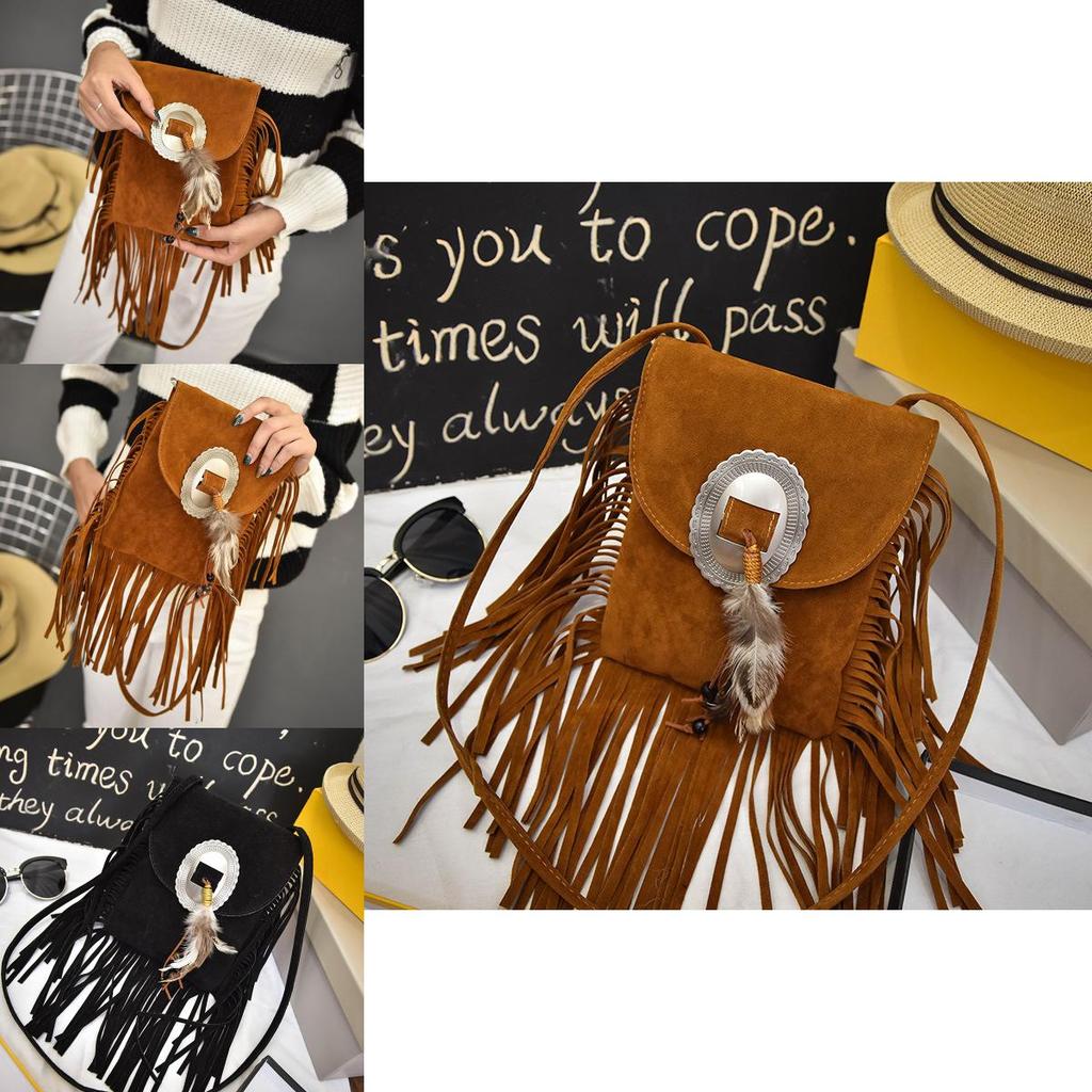 Feather Tassel Crossbody Purse With Zipper Closure For Everyday Use