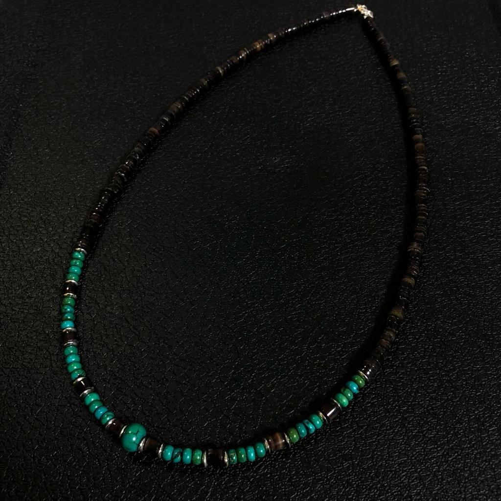 Used Turquoise Turquoise Natural Stone Tibetan Necklace Indian Jewelry Zuni Navajo Karen Santo Domingo Tribe Silver 925 Sterling