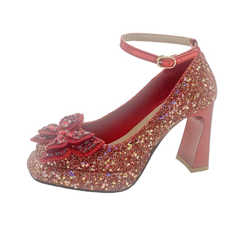 French crystal sequined silver high heels women's new bow bridal wedding dress Xiuhe wedding shoes