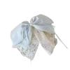 Soft Korean Chiffon Mesh Big Bow Shark Clips Women Gentle Temperament Half Tie Ponytail Daily Vacation Wedding Lace Hair Accessories for Her