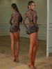 Woemn Latin Dance Body Mesh Top Jumpsuit Leopard Bodysuit Ballroom Dancing Leotard Latin Training Practice Wear Rumba Chacha