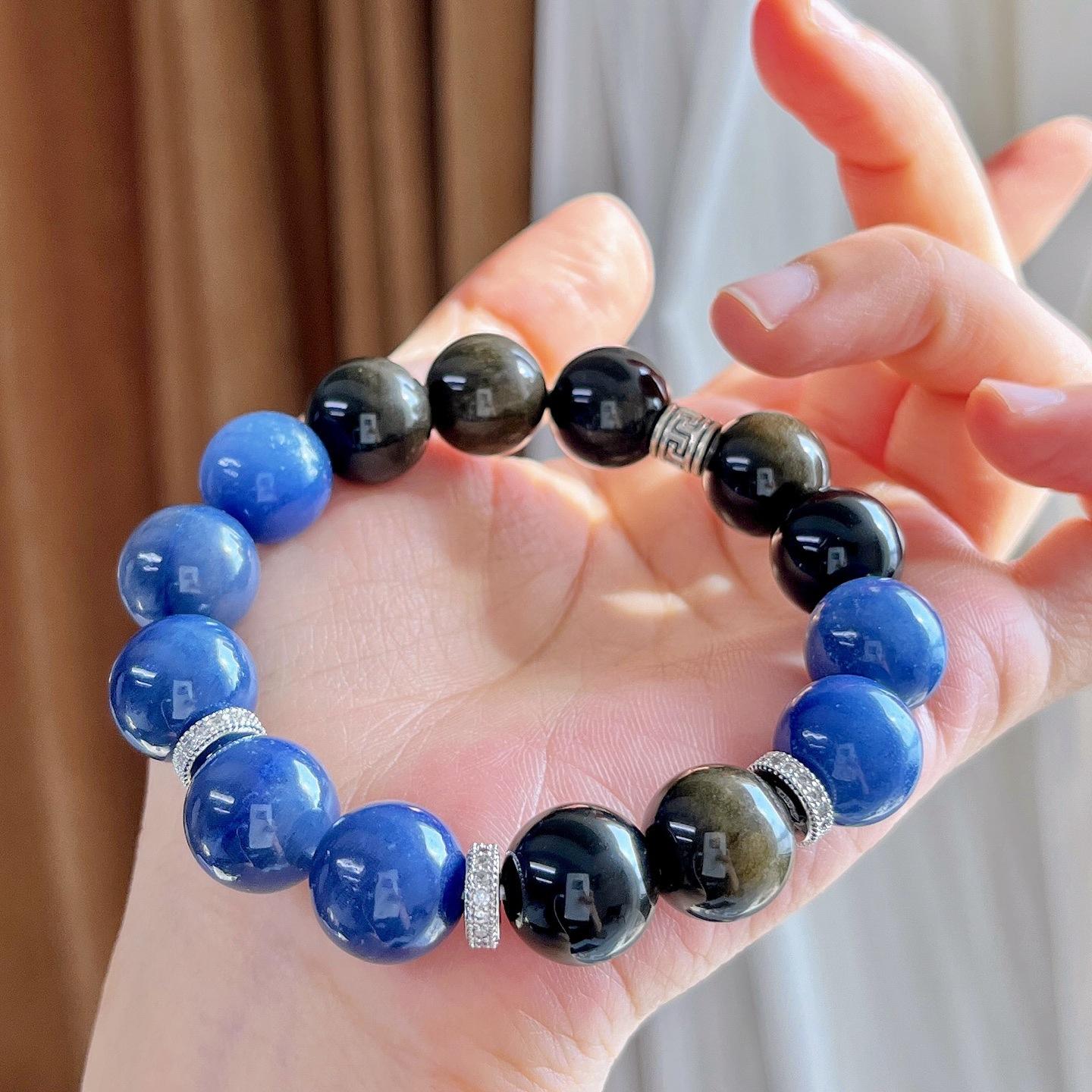 Large Particle Natural Gold Shining Stone Blue Dongling Design Bracelet