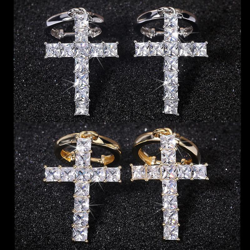 

sell shaped zircon cross earrings hip hop trendy men and women fashion earrings white zircon cross earrings jewelry gift
