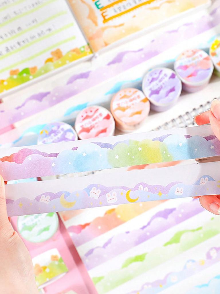 1 Roll Of Cartoon Dreamy Cloud Pattern Adhesive Tape Sticker, Versatile Adhesive Tape, Hand Account Sticker Material, Suitable For Diary Scrapbook,