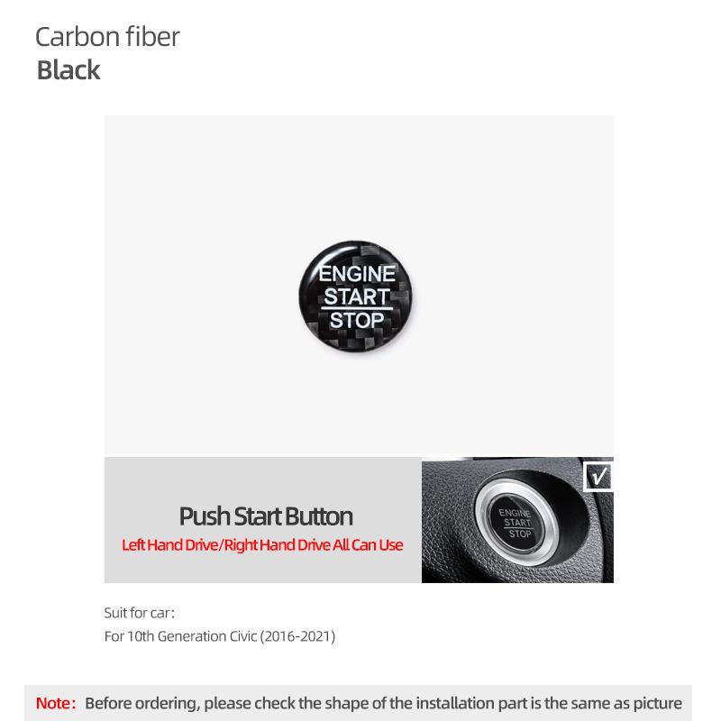Real Carbon Fiber Engine Start Stop Button Circle Cover Sticker For For Honda Civic 10th Gen 2016-2025 Car Interior Accessories