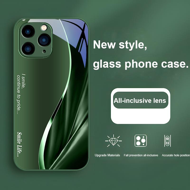 SMILE Bean Green Coffee Violet for Iphone 15 14 13 12 11 Pro Max X XS XR 7 8 Plus 2020 2022 SE Tempered glass phone case