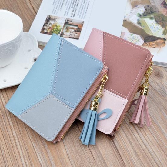 Color Block Women Wallet Slim Card Holder Wallet Bifold Mini Wallet with ID Window Zipper Coin Pocket for Travel Work Daily Use