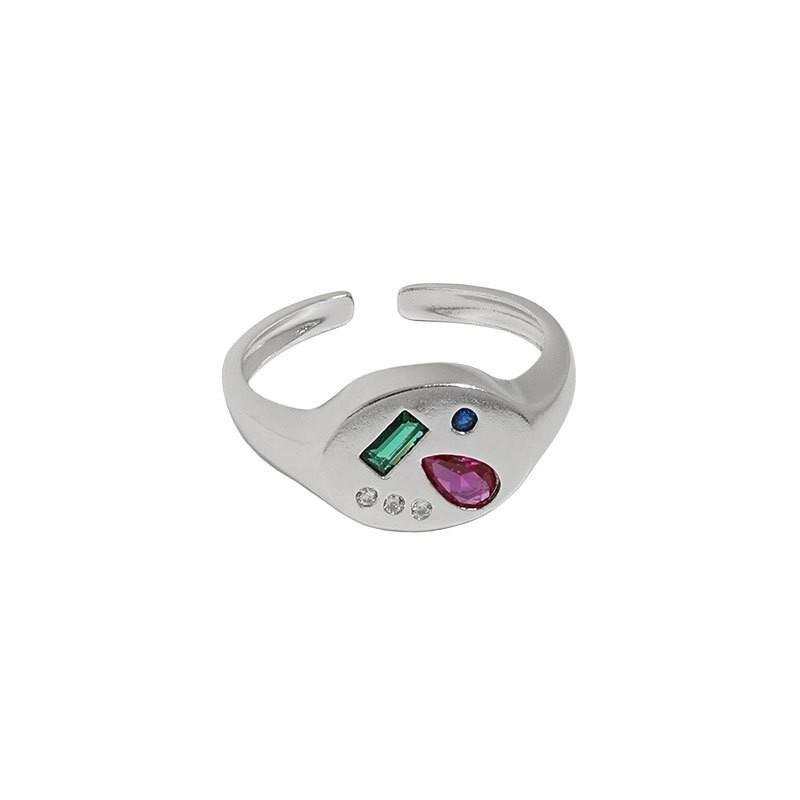 Copper Shaped Heart Adjustable Ring For Women With Vibrant Colorful Zircon Stones Design