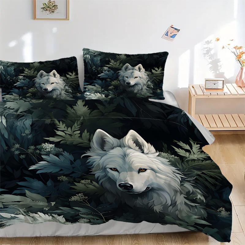 3pcs White Wolf in the Enchanted Forest Print Cover Set Ultra Soft, Breathable, and Comfortable Bedding with Stylish Design for Bedroom and Guest