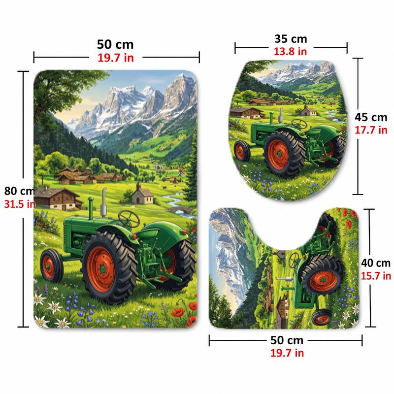 Tractor (5) Flannel Toilet 3 Piece Set Soft Bathroom Toilet Seat Cover Non-Slip Bath Rug Home Bathroom Decor