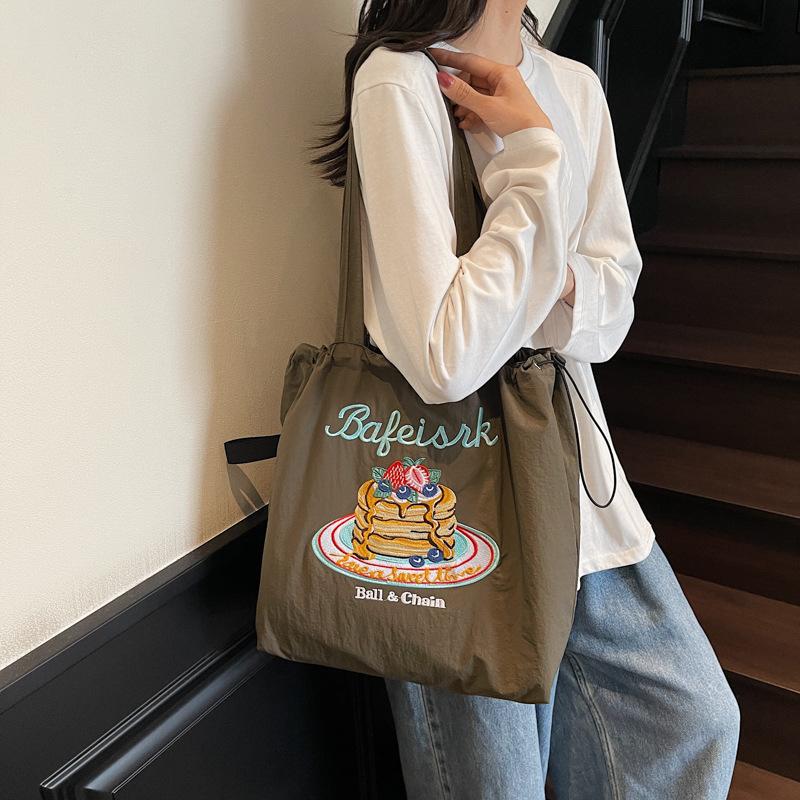 Korean Version of Casual Tote Bag Women's Bag Canvas Bag Summer New Fashion Embroidered Handbag Small Fresh Shoulder Bag