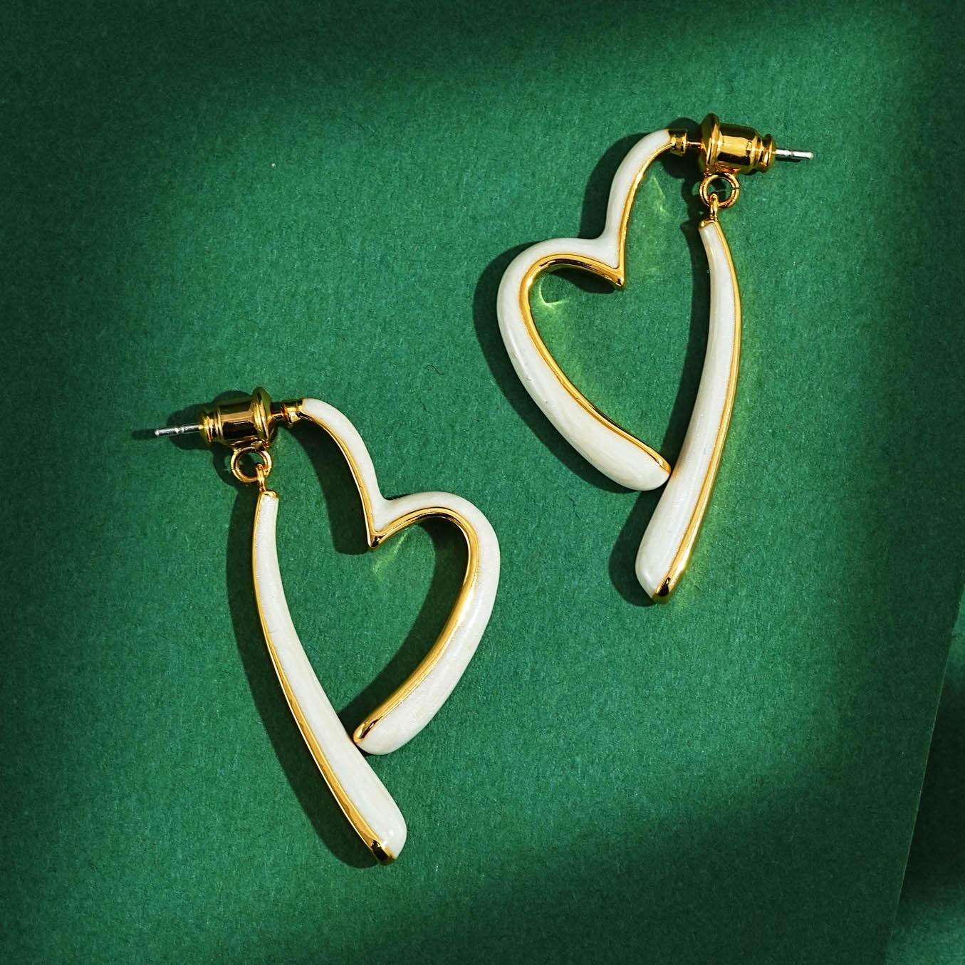 Charming White Enamel Heart Earrings: Cute, Lively Design with 925 Sterling Silver Studs