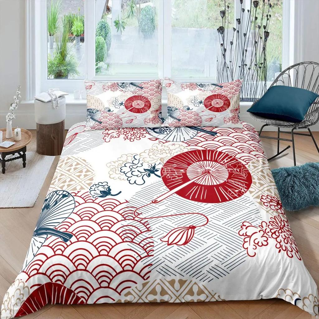 Japanischer Stil Bettbezug Ukiyo-E Thema Welle Bettwäsche Set Berg Fuji Tagesdecke Exotic Schlafzimmer Dekoration Damen Herren Geschenke