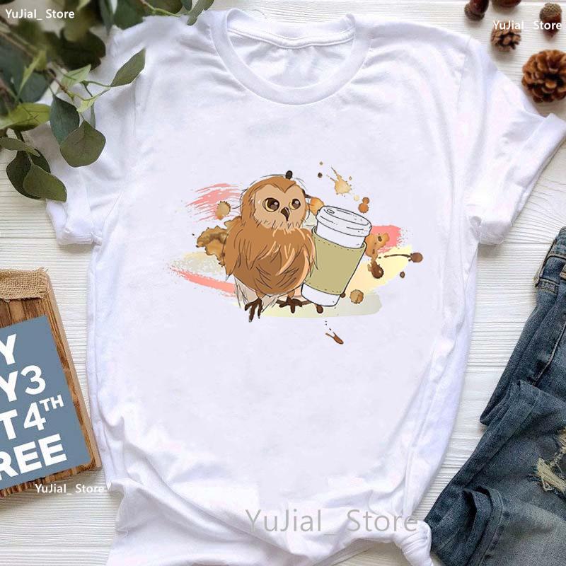 Kawaii Alpaca With Flowers And Coffee Print T Shirt Girls Summer Short Sleeve Tshirt Femme Fashion Tops Tee Shirt Female