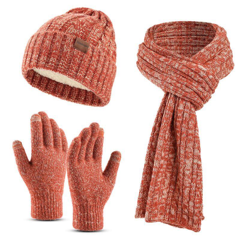 Acrylic Knit Winter Hat Scarf Gloves Set Adults Warm Lightweight Casual 3-Piece Accessory Kit In Multiple Colors