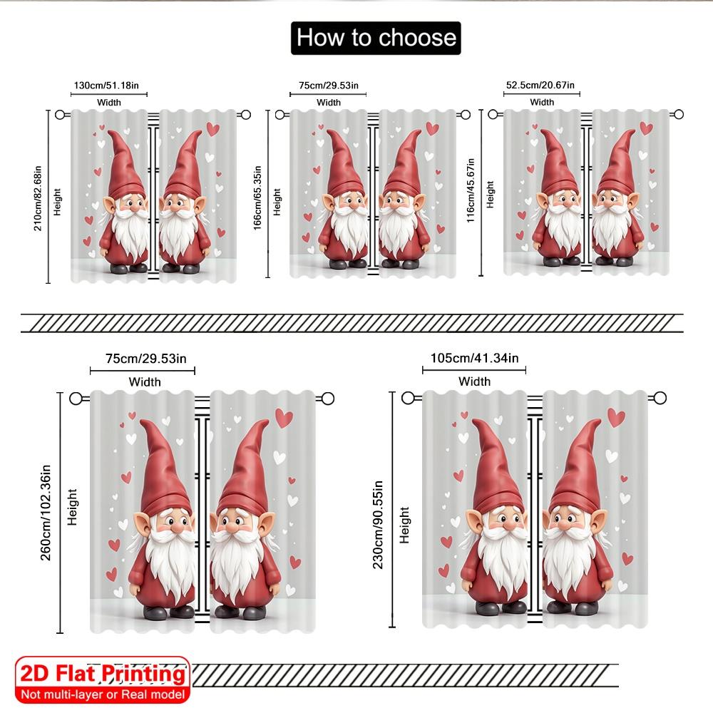 2pcs 2D Flat Printing Merry Christmas Curtains Cute Christmas Gnomes Couple Polyester Without Electricity Holiday Decorations