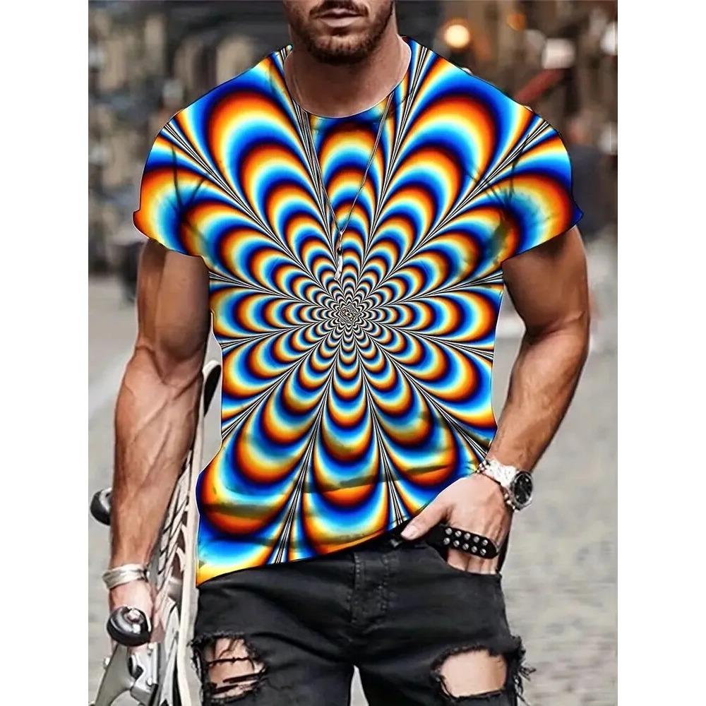 Men's 3D Printed Abstract Trendy Visual Illusion Short Sleeved T-shirt Fashionable Top Gradient Harajuku Streetwear T-shirt