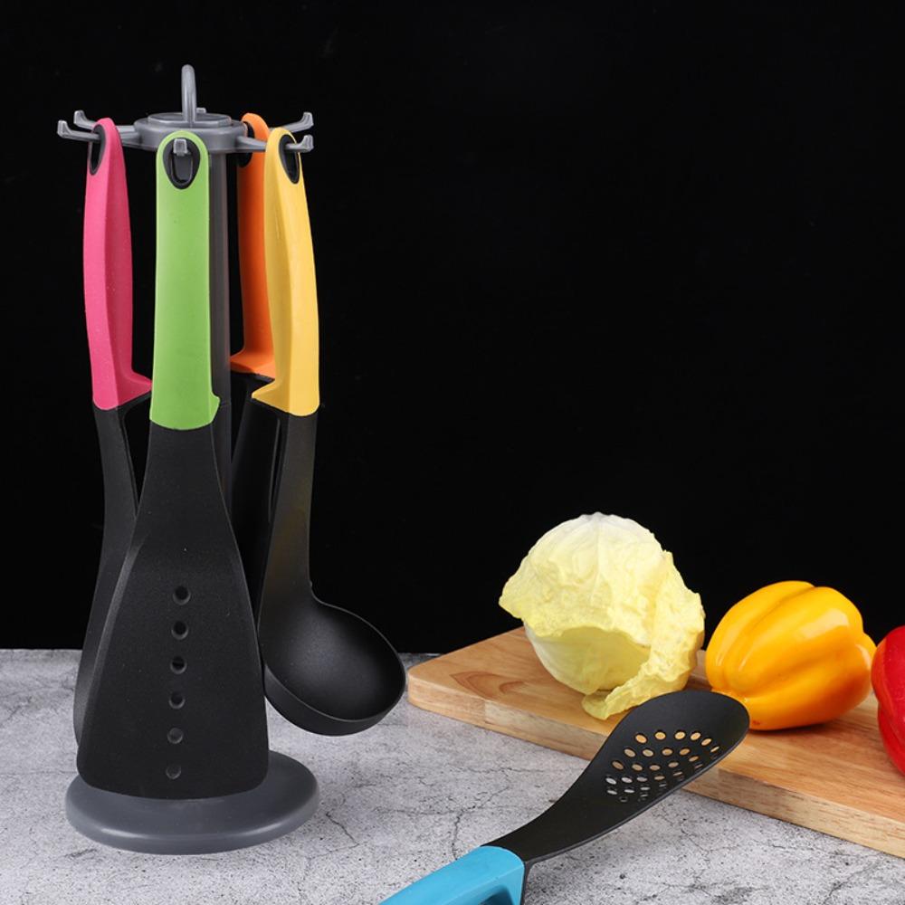 7Pcs/Set Heat-resistant Cooking Spatula Set Non Stick Nylon Frying Turner Set with Storage Rack Colorful Soup Spoon Nonstick Pan