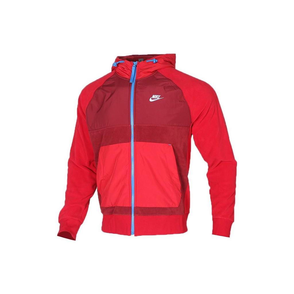 Nike FW22 Fleece Panel Warm Sports Hooded Jacket with Logo Men Jackets Red BV3593-677