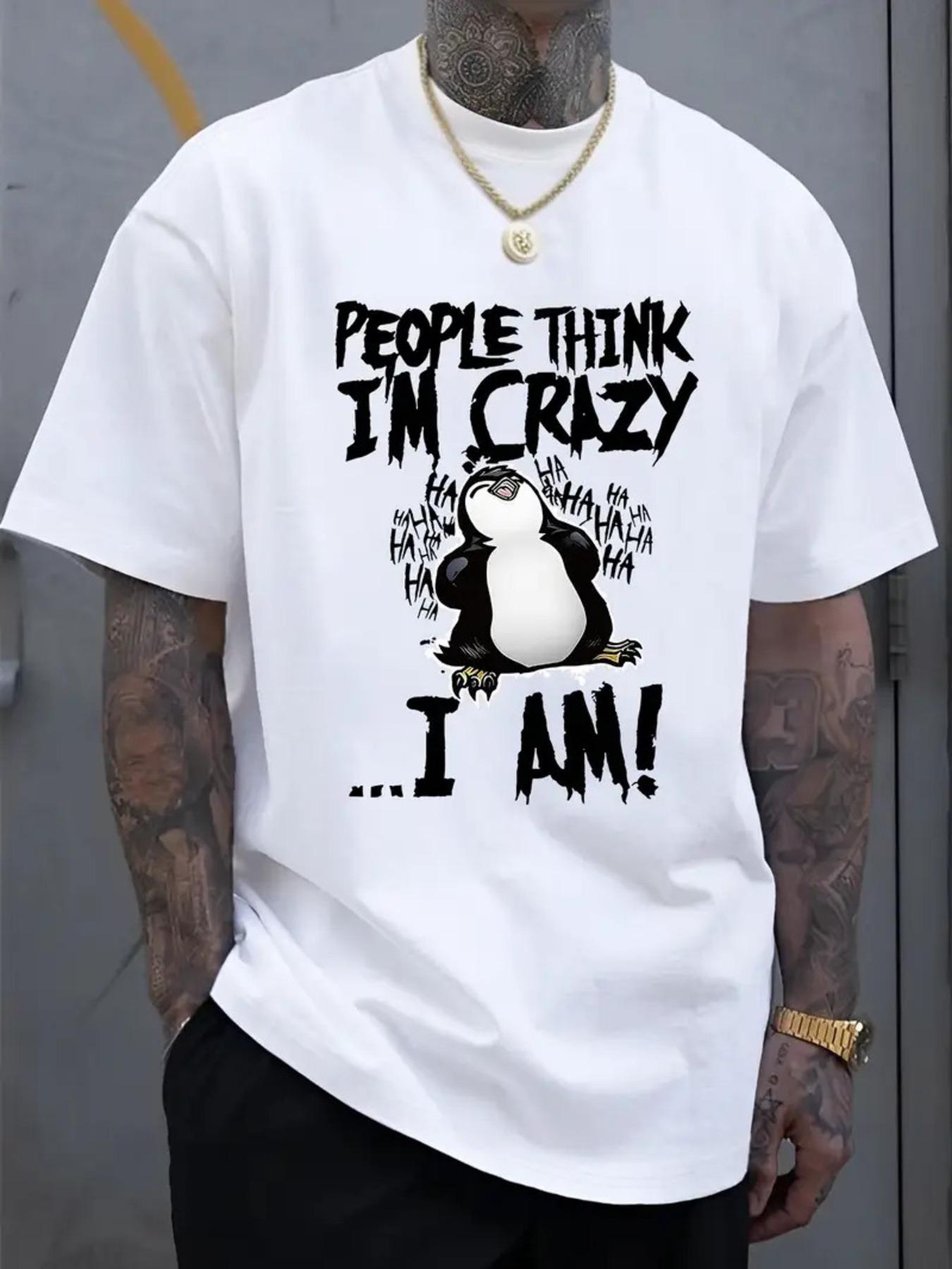 Extra Large Mens Tshirt Crazy Penguin Tshirt for Men Humorous Pattern Shirt Casual Summer Wear Urban Fashion M