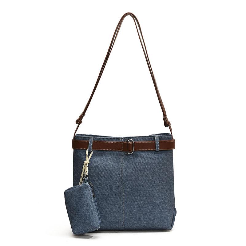 

2025 new casual large-capacity fashionable denim style tote bag, student class commuting versatile messenger bag women джинсовый синий